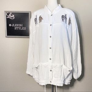 Vintage Zebra White Cotton Button Front Jacket